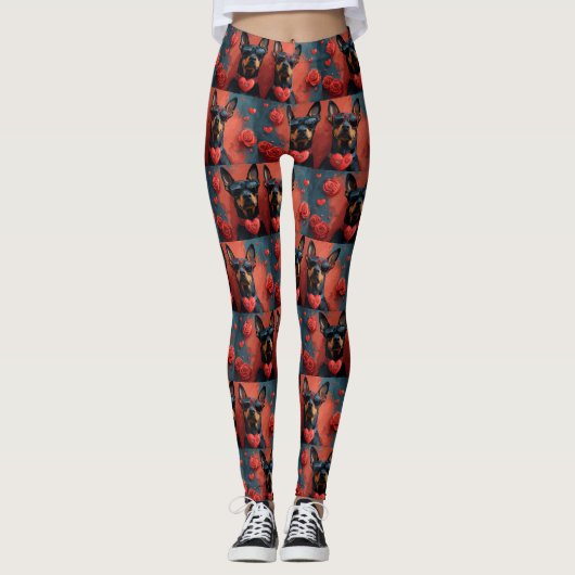 Leggings Doberman aux roses de la Saint-Valentin (Devant)