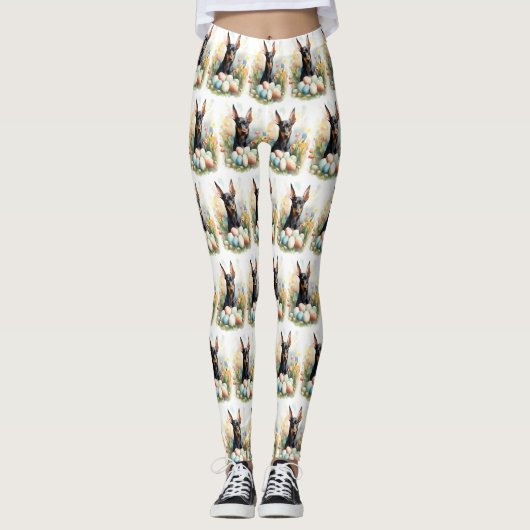 Leggings Doberman avec œufs de Pâques (Devant)