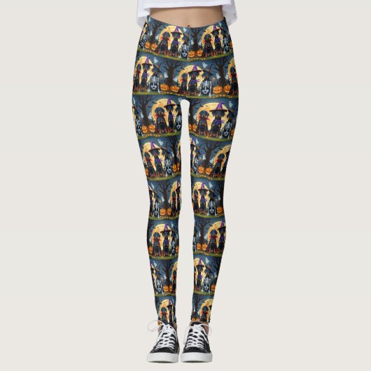 Leggings Doberman Chiens Citrouille Halloween Drôle (Devant)