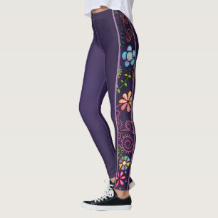Leggings Doodle à main coloré Floral sans couture motif