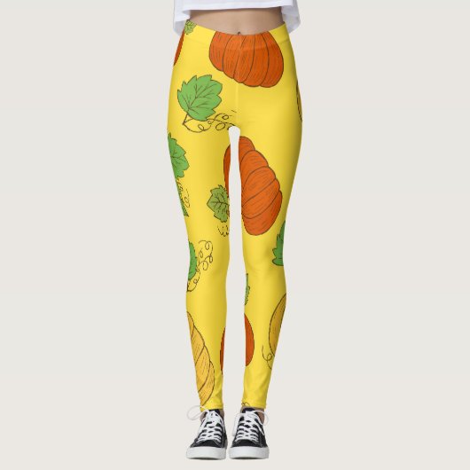 Leggings Doodle citrouille : Main Tirée sans couture (Devant)