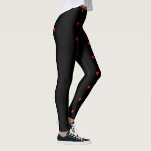 Leggings Doodle Coeur Motif Rouge Noir Personnalisé Joli