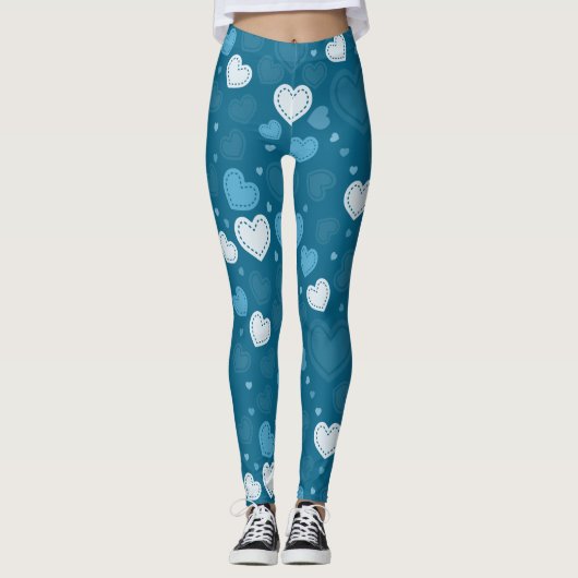 Leggings Doodle Coeurs Bleus (Devant)
