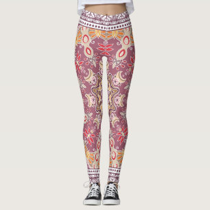 Leggings Doodle coloré ornemental : Motif de dentelle symét