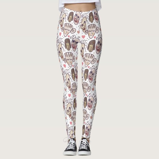 Leggings doodle hand drawn faces (Devant)