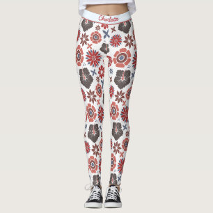 Leggings Doodle motif floral coloré nom personnalisé