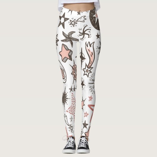 Leggings Doodles cosmiques : Étoiles et comètes (Devant)