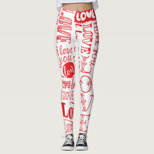 Leggings Doodles d'amour dessinés à la main Arrière - plan
