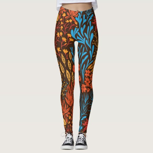 Leggings Doodles floraux foncés (Devant)