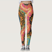 Leggings Dot Mandala bleu rose noir et jaune (Devant)