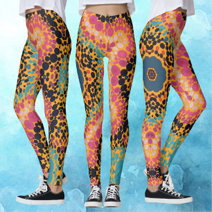 Leggings Dot Mandala bleu rose noir et jaune