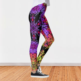 Leggings Dot Mandala Fleur violet orange et jaune