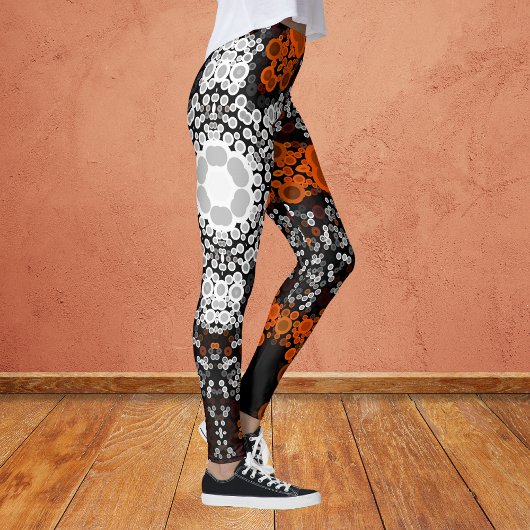 Leggings Dot Mandala Flower blanc orange et noir