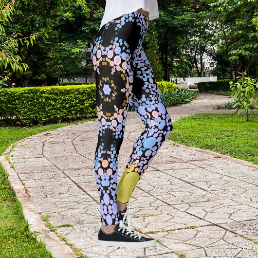 Leggings Dot Mandala Flower bleu et jaune