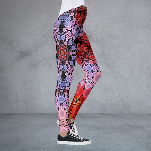 Leggings Dot Mandala Flower bleu rouge et rose