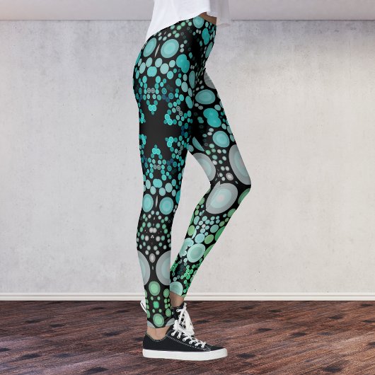 Leggings Dot Mandala Flower bleu vert et gris