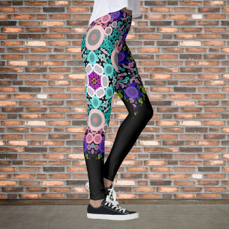 Leggings Dot Mandala Flower bleu vert et rose