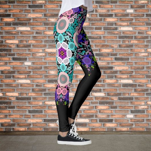 Leggings Dot Mandala Flower bleu vert et rose