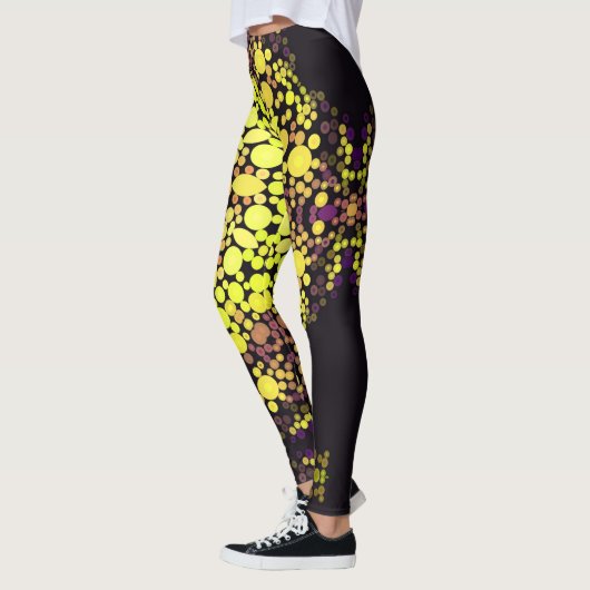 Leggings Dot Mandala Flower Jaune violet et noir (Gauche)