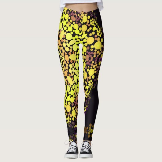Leggings Dot Mandala Flower Jaune violet et noir (Devant)