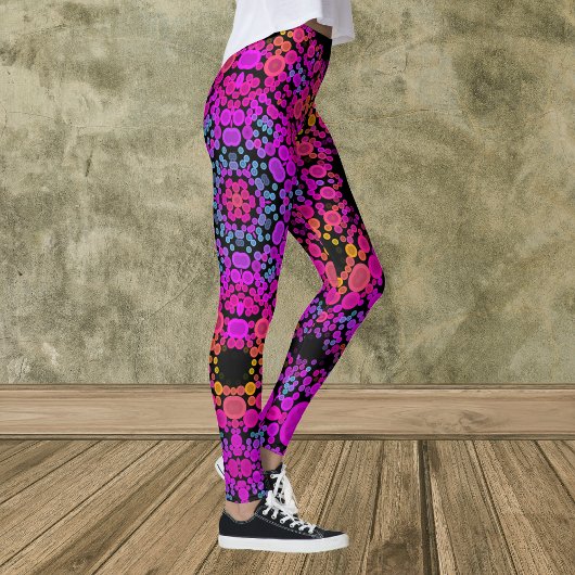 Leggings Dot Mandala Flower rose bleu et orange