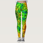 Leggings Dot Mandala Flower vert orange et jaune (Devant)