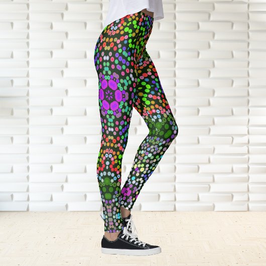 Leggings Dot Mandala Flower vert violet et orange
