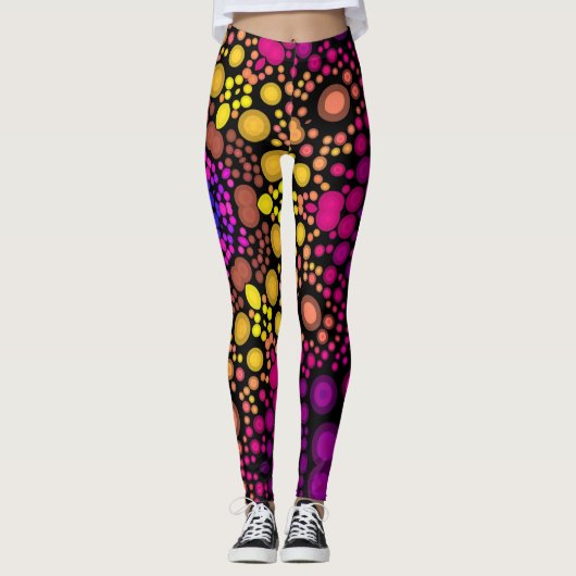 Leggings Dot Mandala Flower violet et jaune (Devant)