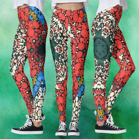 Leggings Dot Mandala Rouge Blanc Bleu et Vert