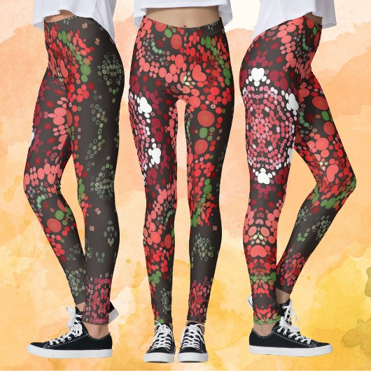 Leggings Dot Mandala Rouge Vert et Blanc