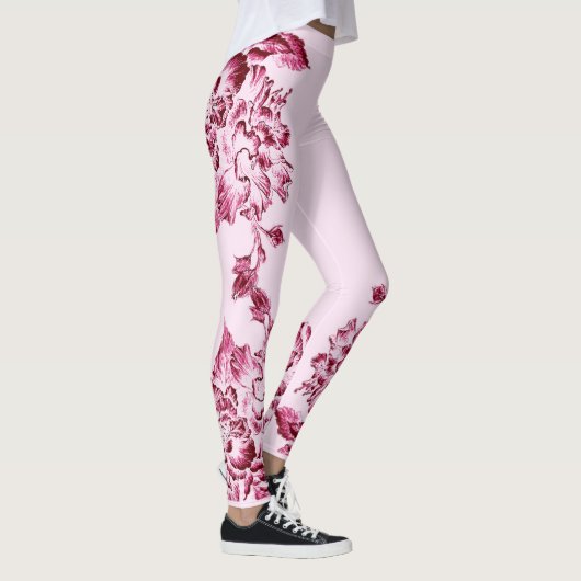 Leggings Double Hibiscus  Pink on Black  (Droite)
