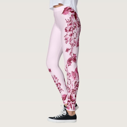 Leggings Double Hibiscus Rose sur fond rose clair (Gauche)