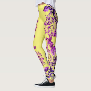 Leggings Double Hibiscus Violet sur Jaune Varié