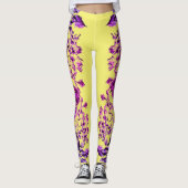 Leggings Double Hibiscus Violet sur Jaune Varié (Devant)
