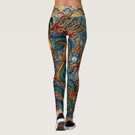 Leggings Dragon chinois ardent brodé (Dos)