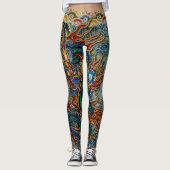 Leggings Dragon chinois ardent brodé (Devant)