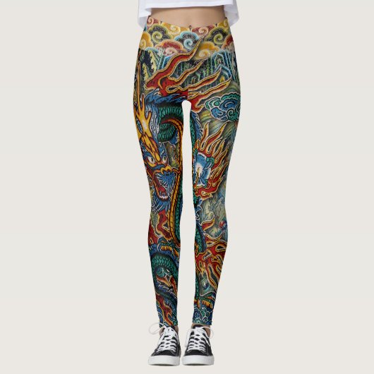 Leggings Dragon chinois ardent brodé (Devant)