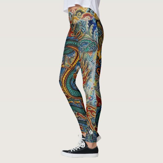 Leggings Dragon chinois ardent brodé (Gauche)