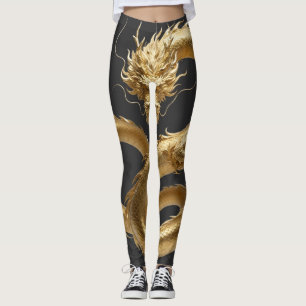 Leggings Dragon Chinois Doré Art Créature Mythique Fantas
