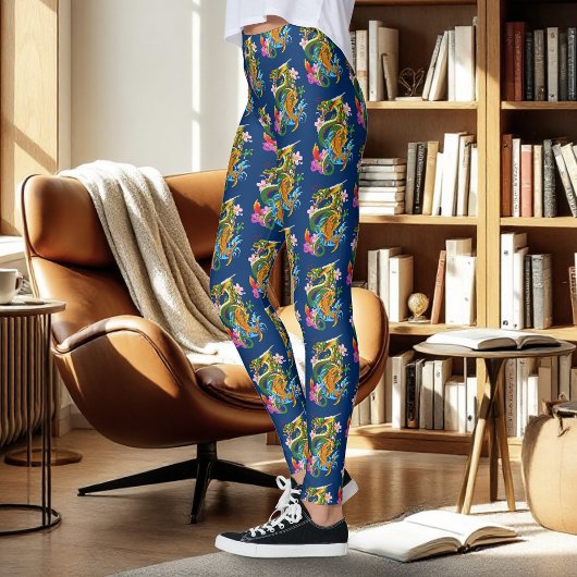 Leggings Dragon chinois vert Koi