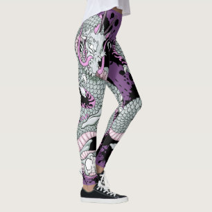 Leggings Dragon de tatouage gris sur violet