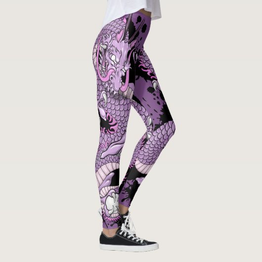 Leggings Dragon de tatouage violet à éclaboussure sur viole (Droite)
