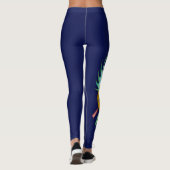 Leggings Dragon d'eau verte et d'or sur Arrière - plan bleu (Dos)