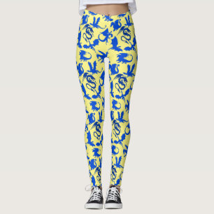 Leggings Dragon motif 02 blue.bwx4 LYellow BG