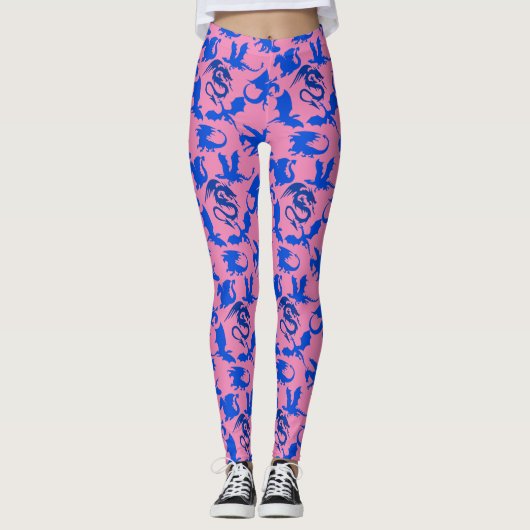 Leggings Dragon motif 02 blue.bwx4 Pink BG (Devant)