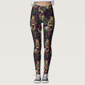 Leggings Dragon Vert Et Fleurs (Devant)