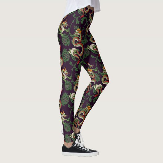 Leggings Dragon Vert Et Fleurs (Droite)