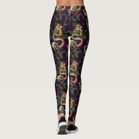 Leggings Dragon Vert Et Flore (Dos)