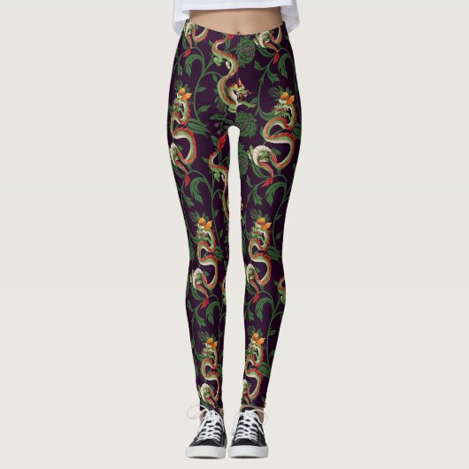 Leggings Dragon Vert Et Flore (Devant)