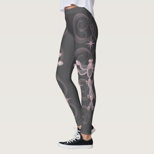 Leggings Dragonflies roses, grises, en verre avec étoiles (Gauche)